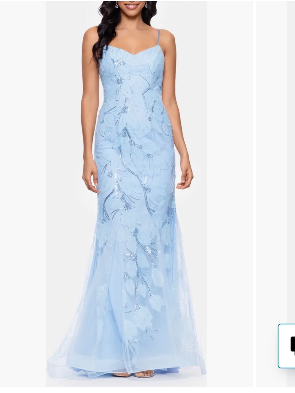 Betsy and Adam Embellished Floral Appliqué Mermaid Gown